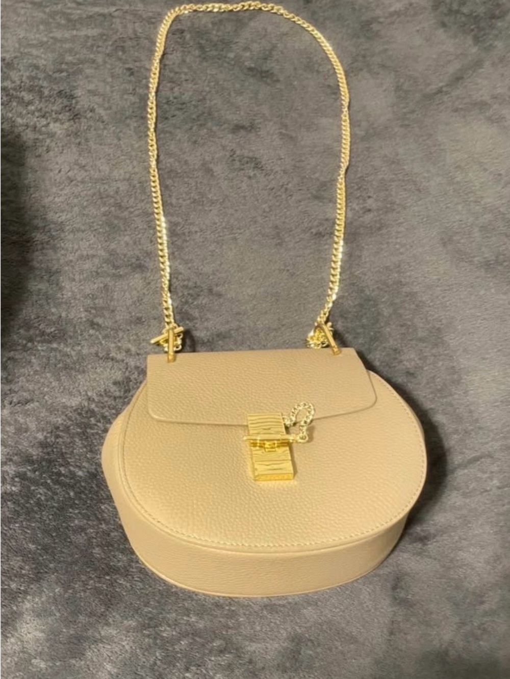 Classic Beige Leather Crossbody Bag with Gold Chain